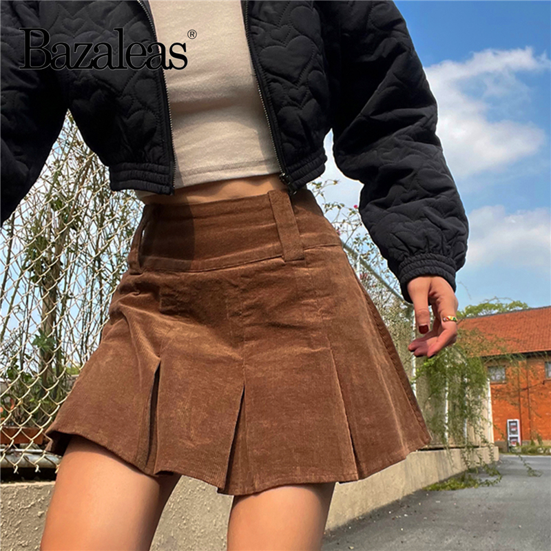 Bazaleas Kawaii Velevt Brown Pleated Women&s Skirt 섹시한 섹시한 치마 섹시한 하라주쿠 미니 속옷 스커트
